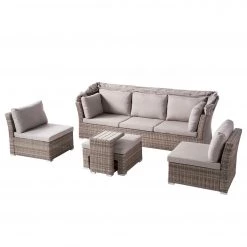 Jardi Ensemble lounge Le Vaux (5 éléments) - Tissu / Polyrotin - Beige / Marron gris -Commodes enfant Soldes 1000118214 090 GALLERYIMAGES P000000001000118214