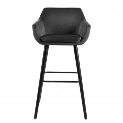 Mørteens Chaises de bar Nicholas III - Velours / Chêne massif - Noir - Gris foncé - Lot de 2 -Commodes enfant Soldes 1000138436 181119 16065761 GALLERYIMAGES P000000001000138436