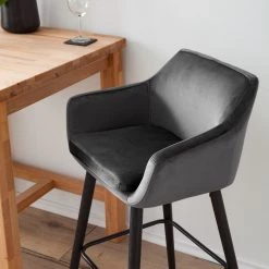 Mørteens Chaises de bar Nicholas III - Velours / Chêne massif - Noir - Gris foncé - Lot de 2 -Commodes enfant Soldes 1000138436 200814 08201500017 DETAILS P000000001000138436