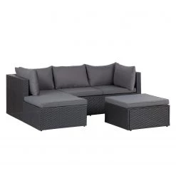 Salon de jardin Goon II (3 éléments) - Aluminium / Matière plastique - Anthracite - Méridienne courte à gauche (vue de face)