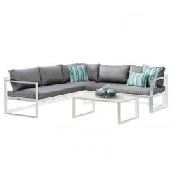 Best Freizeitmöbel Salon de détente Rhodos (3 éléments) - Aluminium / Tissu - Blanc