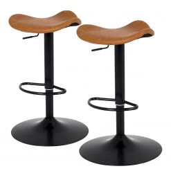 Tenzo Chaises de bar Zeb (lot de 2) - Imitation cuir / Métal - Noir / Marron