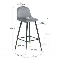 Jack & Alice Chaise de bar Sendo (lot de 2) - Velours/ Métal - Gris / Noir -Commodes enfant Soldes 1000172232 190503 12121200212 GALLERYIMAGES P000000001000172232