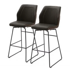 Fredriks Chaise de bar Macapa (lot de 2) - Imitation cuir / Tissé à plat - Anthracite - Marron