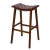 Ars manufacti Tabouret de bar Bourbourg - Cuir tressé / Teck massif - marron cognac / Teck