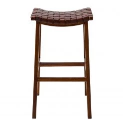 Ars manufacti Tabouret de bar Bourbourg - Cuir tressé / Teck massif - marron cognac / Teck -Commodes enfant Soldes 1000183943 200317 14382500002 DETAILS P000000001000183943