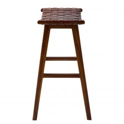 Ars manufacti Tabouret de bar Bourbourg - Cuir tressé / Teck massif - marron cognac / Teck -Commodes enfant Soldes 1000183943 200317 14382500003 DETAILS P000000001000183943