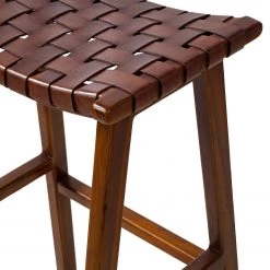Ars manufacti Tabouret de bar Bourbourg - Cuir tressé / Teck massif - marron cognac / Teck -Commodes enfant Soldes 1000183943 200317 14382600004 DETAILS P000000001000183943