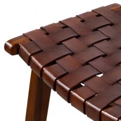 Ars manufacti Tabouret de bar Bourbourg - Cuir tressé / Teck massif - marron cognac / Teck -Commodes enfant Soldes 1000183943 200317 14382600005 DETAILS P000000001000183943