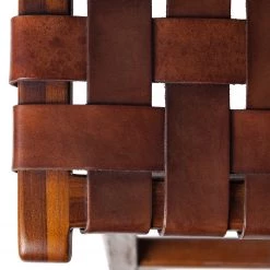 Ars manufacti Tabouret de bar Bourbourg - Cuir tressé / Teck massif - marron cognac / Teck -Commodes enfant Soldes 1000183943 200317 14382700006 DETAILS P000000001000183943