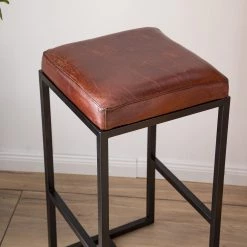 Ars manufacti Tabouret de bar Woodson - Cuir véritable / Métal -Marron cognac / Noir -Commodes enfant Soldes 1000183945 200610 06204400004 DETAILS P000000001000183945