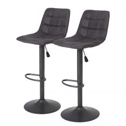Loftscape Chaises de bar Sevid (lot de 2) - Microfibre / Acier - Anthracite - Noir vintage