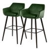Mørteens Chaises de bar Nicholas IV (lot de 2) - Velours / Chêne massif - Vert sapin / brun foncé