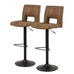 Roomscape Chaises de bar Selina (lot de 2) - Microfibre / Métal - Marron vintage / Noir mat
