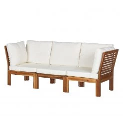 Jardi Salon de détente Lexi I (3 éléments) - Tissu / Acacia massif - Blanc cassé / Marron