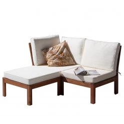 Jardi Salon de détente Lexi II (3 éléments) - Tissu / Acacia massif - Blanc cassé / Marron