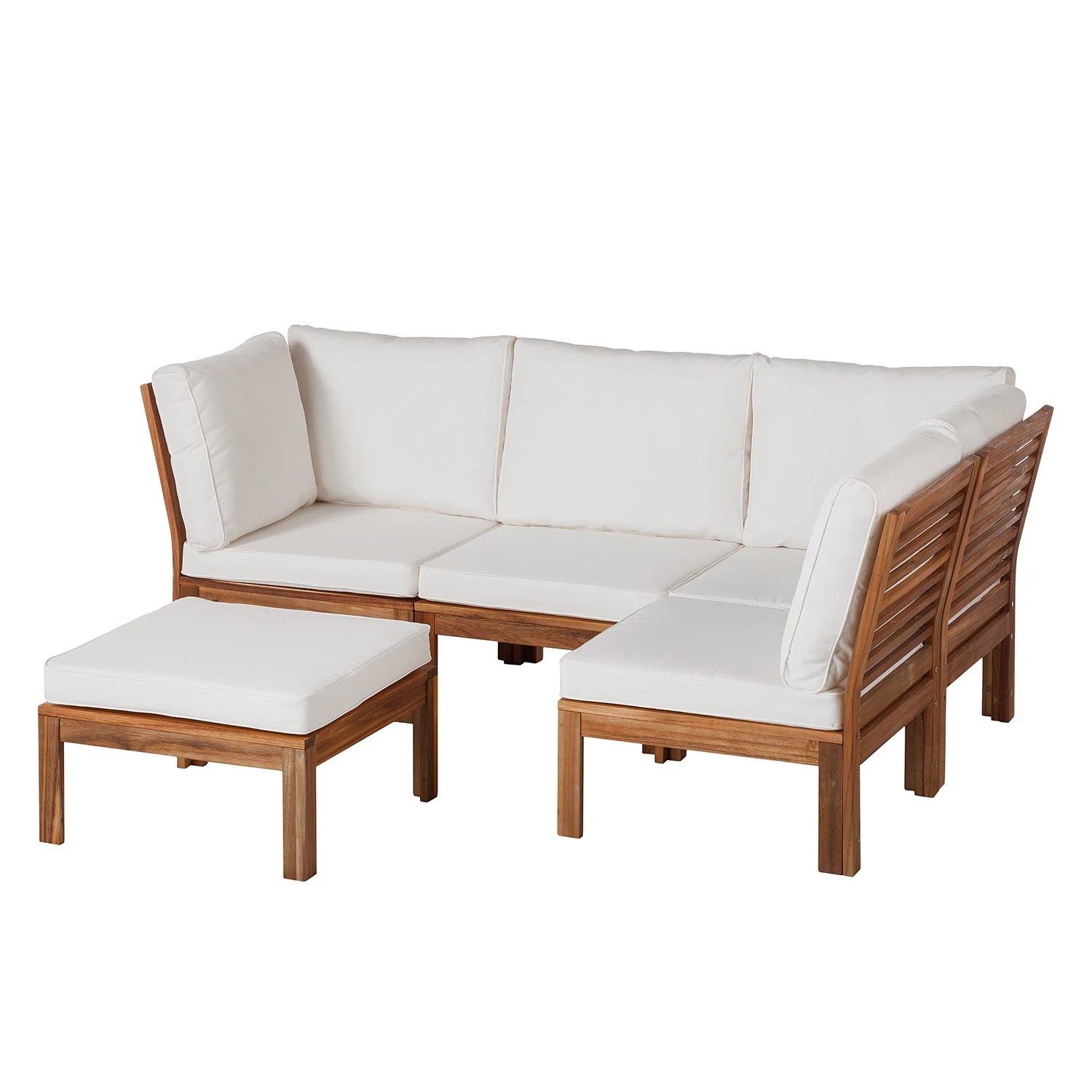 Jardi Salon de détente Lexi I (5 éléments) - Tissu / Acacia massif - Blanc cassé / Marron 1 Jardi Salon de détente Lexi I (5 éléments) - Tissu / Acacia massif - Blanc cassé / Marron