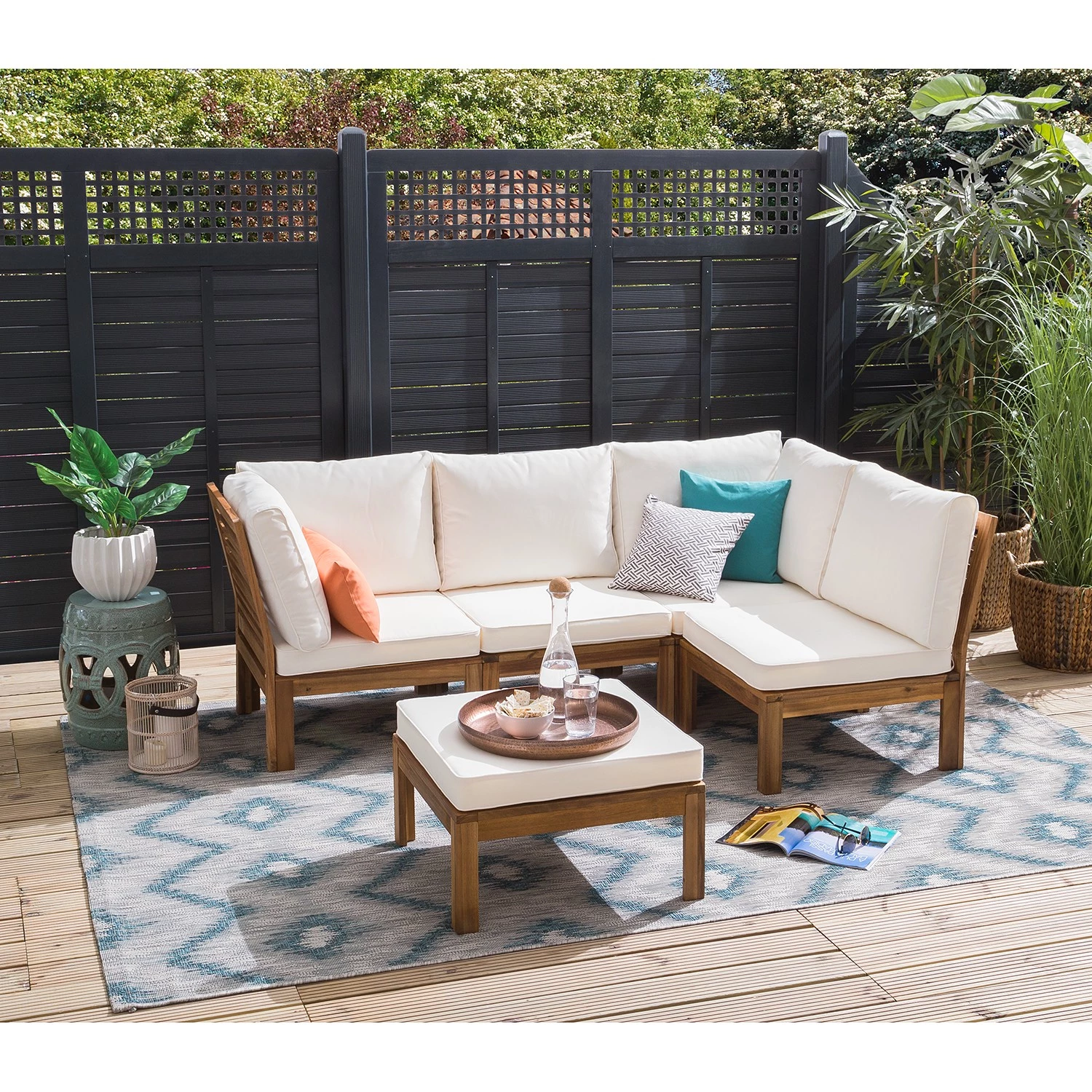 Jardi Salon de détente Lexi I (5 éléments) - Tissu / Acacia massif - Blanc cassé / Marron 2 Jardi Salon de détente Lexi I (5 éléments) - Tissu / Acacia massif - Blanc cassé / Marron – Image 2