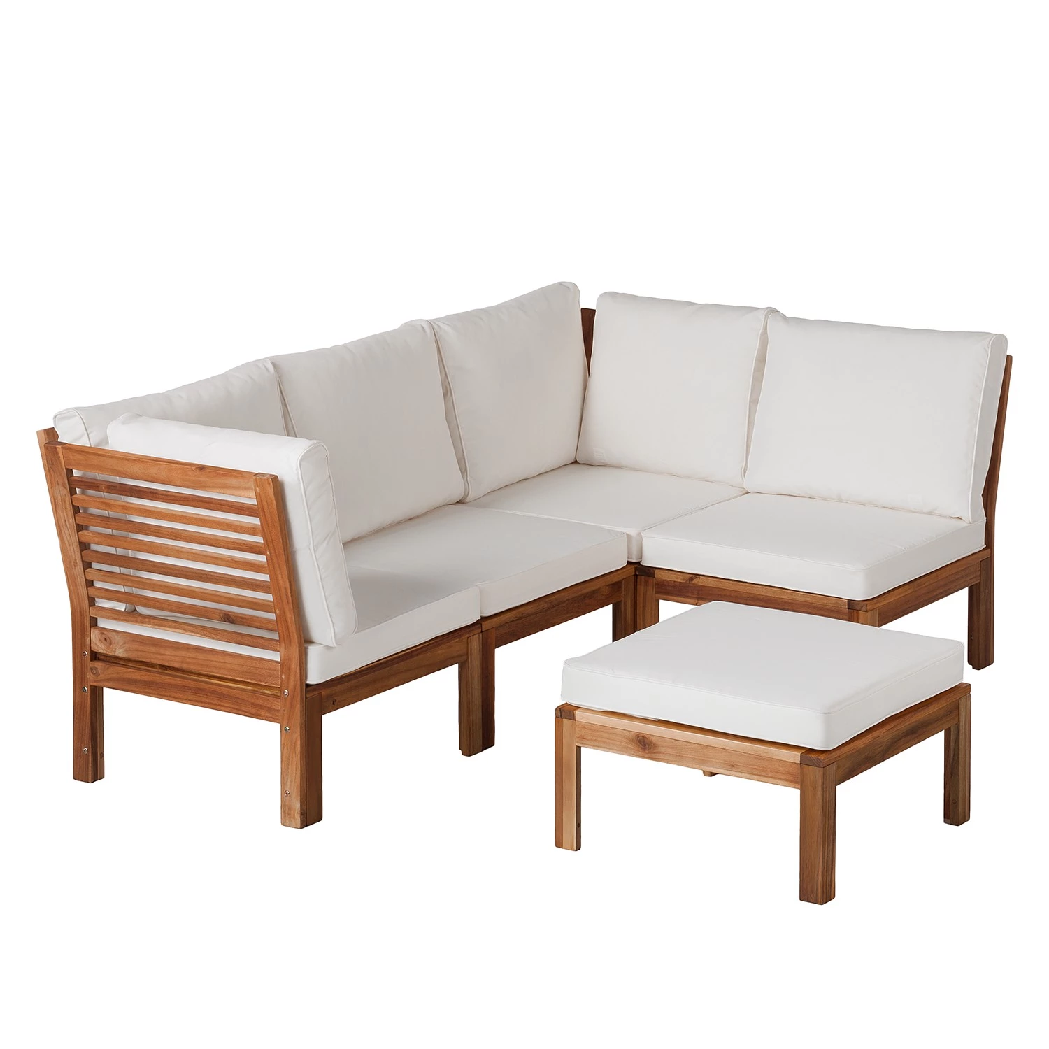 Jardi Salon de détente Lexi I (5 éléments) - Tissu / Acacia massif - Blanc cassé / Marron 4 Jardi Salon de détente Lexi I (5 éléments) - Tissu / Acacia massif - Blanc cassé / Marron – Image 4