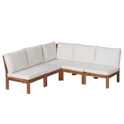 Jardi Salon de détente Lexi II (5 éléments) - Tissu / Acacia massif - Blanc cassé / Marron