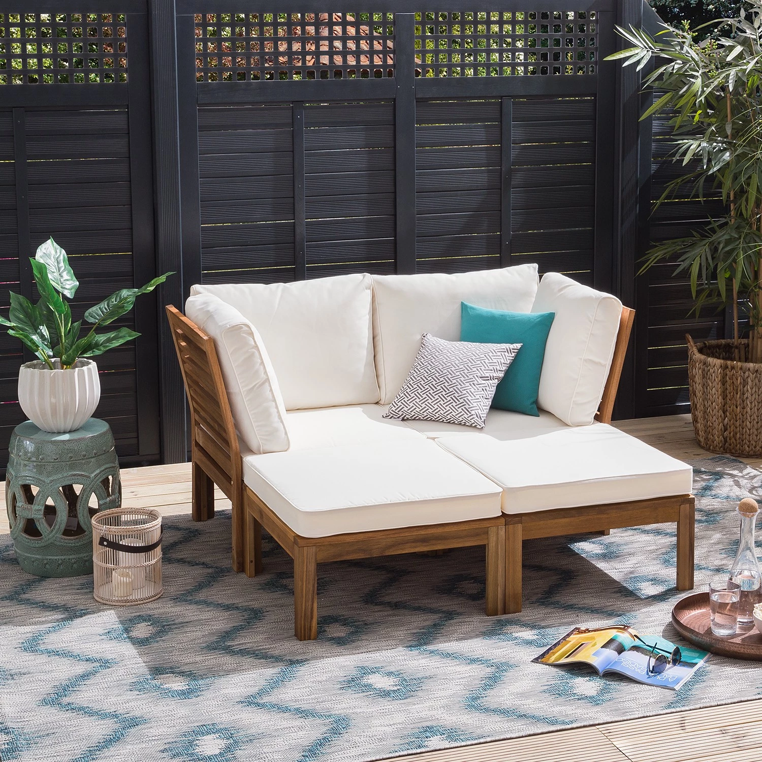 Jardi Salon de détente Lexi II (4 éléments) - Tissu / Acacia massif - Blanc cassé / Marron 2 Jardi Salon de détente Lexi II (4 éléments) - Tissu / Acacia massif - Blanc cassé / Marron – Image 2