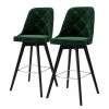 Tenzo Chaises de bar Lux I (lot de 2) - Velours / Chêne massif - Tissu Vika : Vert forêt - Noir