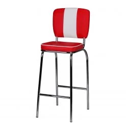 Mooved Chaise de bar Bloomery - Imitation cuir / Métal - Chrome - Rouge / Blanc