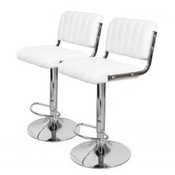Kayoom Chaises de bar Midnight II (lot de 2) - Imitation cuir / Métal - Chrome - Blanc