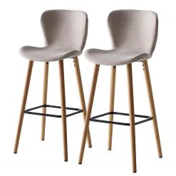Mørteens Chaises de bar Livaras (lot de 2) - Hévéa massif - Hévéa - Tissu Radis: Crème
