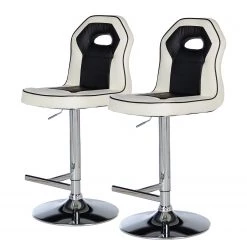 Loftscape Chaises de bar Yoncalla (lot de 2) - Imitation cuir / Métal - Noir et blanc - Chrome