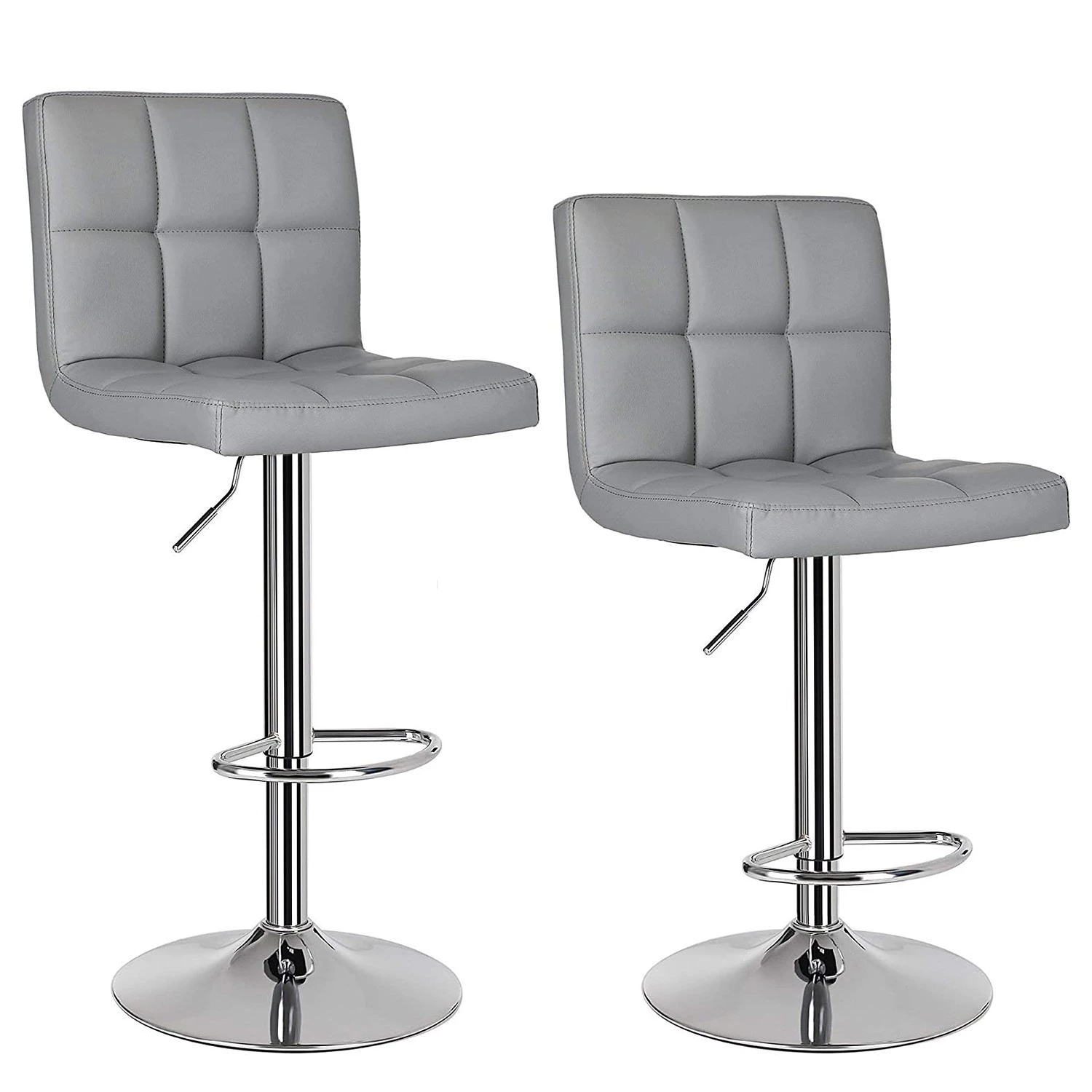 Loftscape Chaises de bar Marcon (lot de 2) - Imitation cuir / Fer - Gris / Chrome 3 Loftscape Chaises de bar Marcon (lot de 2) - Imitation cuir / Fer - Gris / Chrome – Image 3