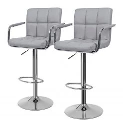 Loftscape Chaises de bar Hillion (lot de 2) - Imitation cuir / Fer - Gris / Chrome