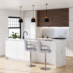 Loftscape Chaises de bar Hillion (lot de 2) - Imitation cuir / Fer - Gris / Chrome -Commodes enfant Soldes 1000235743 210118 06450600268 MOOD DETAILS P000000001000235743 mood