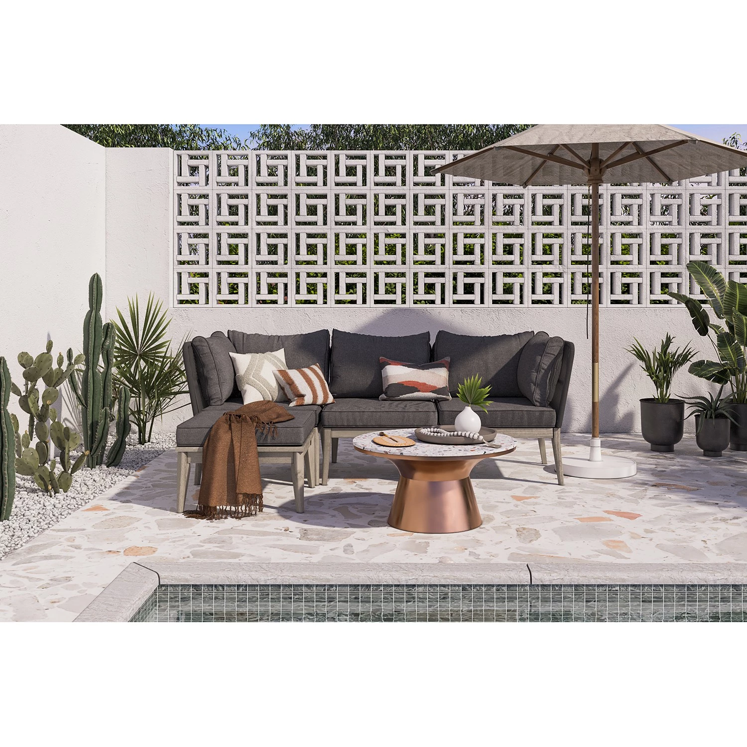 Salon de jardin Fifo I (4 éléments) - Acacia massif / Polyester - Gris 2 Salon de jardin Fifo I (4 éléments) - Acacia massif / Polyester - Gris – Image 2