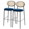 Studio Copenhagen Chaises de bar Davie (lot de 2) - Rotin et tissu / Métal - Bleu