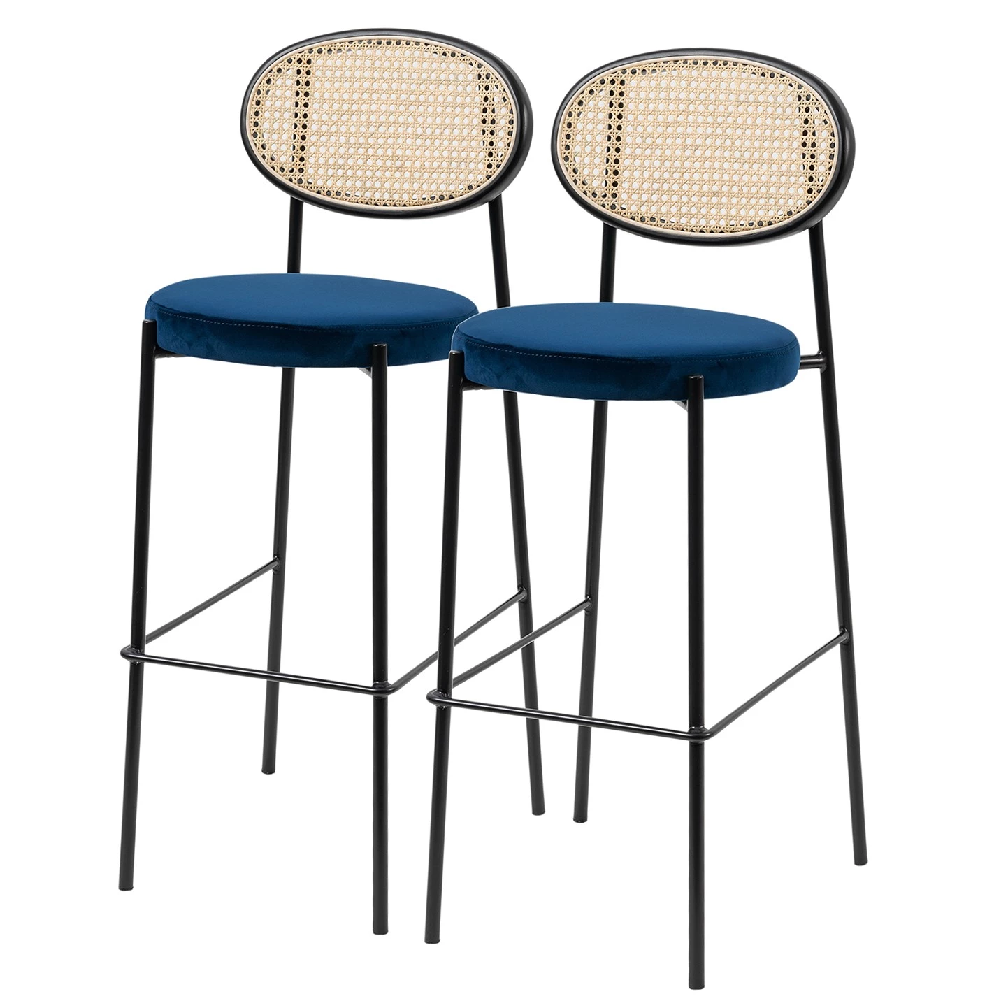 Studio Copenhagen Chaises de bar Davie (lot de 2) - Rotin et tissu / Métal - Bleu 1 Studio Copenhagen Chaises de bar Davie (lot de 2) - Rotin et tissu / Métal - Bleu