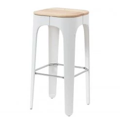 Mørteens Tabouret de bar Eiby - Frêne massif / Matière plastique et métal - Frêne / Blanc et chrome