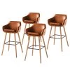 Mørteens Chaises de bar Nicholas I - Imitation cuir / Chêne massif - Marron vintage - Lot de 4