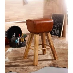 Red Living Tabouret de bar Moto - Cuir véritable / Manguier massif - Marron / Manguier -Commodes enfant Soldes 1000303908 211103 12151500096 MOOD DETAILS P000000001000303908 mood