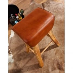 Red Living Tabouret de bar Moto - Cuir véritable / Manguier massif - Marron / Manguier -Commodes enfant Soldes 1000303908 211103 12151500098 MOOD DETAILS P000000001000303908 mood