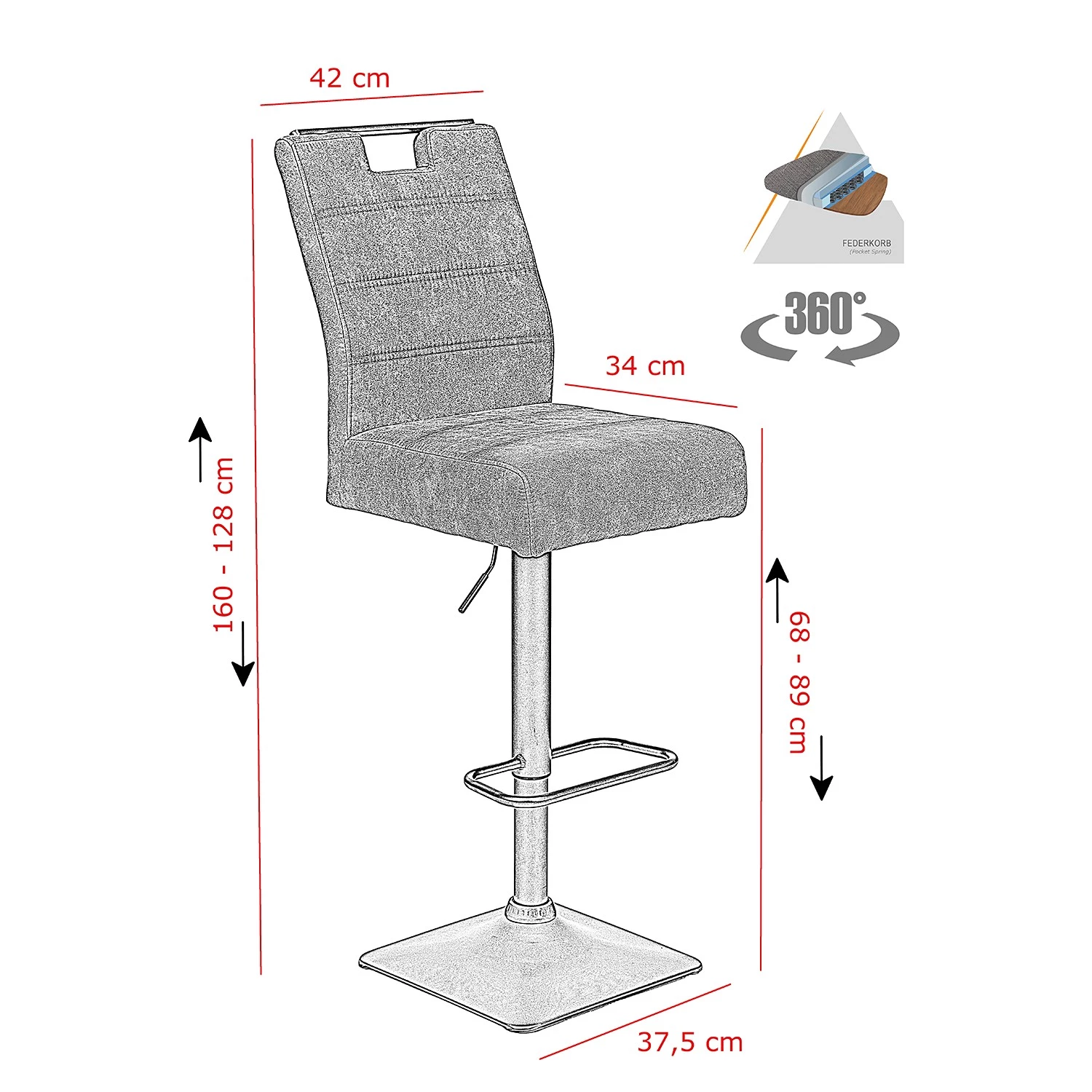 Loftscape Tabourets de bar Dimsdale (lot de 2) - Gris marron 2 Loftscape Tabourets de bar Dimsdale (lot de 2) - Gris marron – Image 2