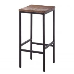 Ars manufacti Tabouret de bar Grasby - Pin recyclé / Métal - Pin foncé / Noir