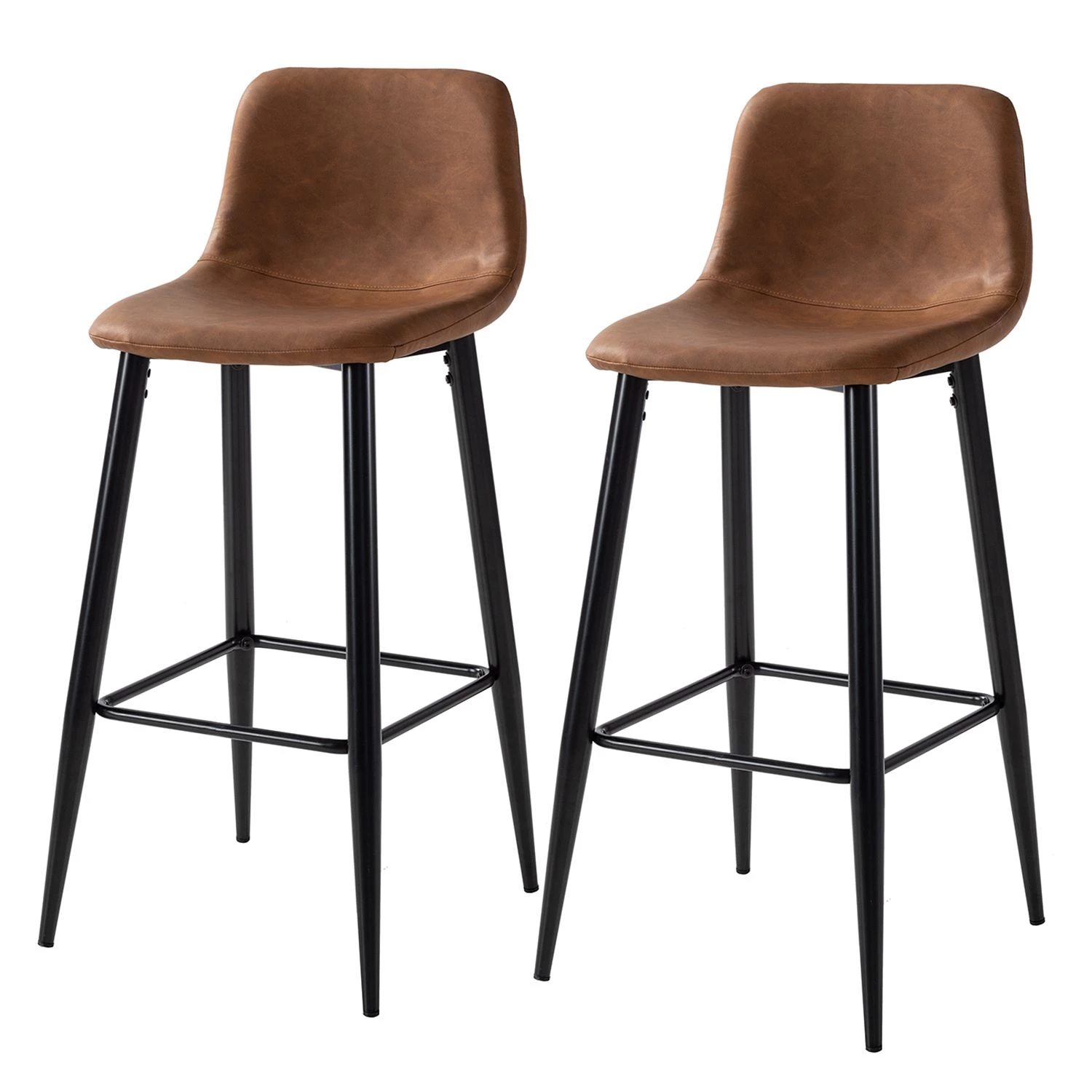 Ars manufacti Chaises de bar Pohang (lot de 2) - Imitation cuir / Métal - Marron / noir 1 Ars manufacti Chaises de bar Pohang (lot de 2) - Imitation cuir / Métal - Marron / noir