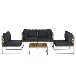 Studio Copenhagen Tabouret lounge Teakline Exklusiv - Tissu / Teck massif -Commodes enfant Soldes fussauflage teakline exklusiv webstoff teak massiv anthrazit 5169016