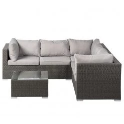 Jardi Ensemble lounge Paradise Lounge I - 4 éléments - Tissu / Polyrotin- Gris clair / Gris -Commodes enfant Soldes loungeset paradise lounge i 4 teilig webstoff polyrattan hellgrau grau 4533252