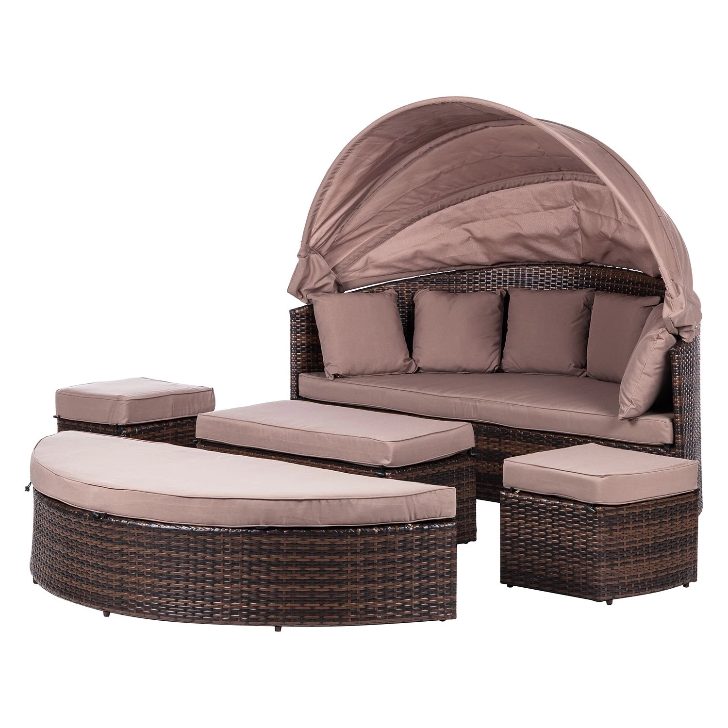 Merxx Salon de jardin modulable Riva - Polyrotin / Textile marron Taupe 7 Merxx Salon de jardin modulable Riva - Polyrotin / Textile marron Taupe – Image 7