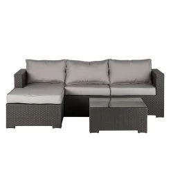 Salon de jardin Paradise Lounge - Polyrotin - Gris (3 éléments) -Commodes enfant Soldes sofa set paradise lounge 3 teilig polyrattan stoff grau grau 1363458